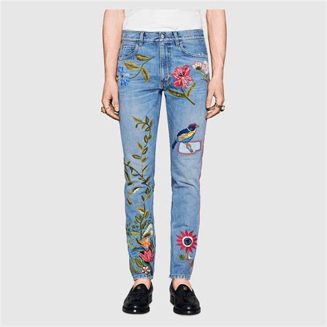 gucci fox embroidered jeans|Gucci pants for men.